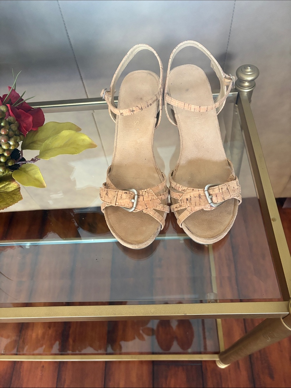 AEROSOLES Cork-Tone Tan Wedge Sandals - Picture 3 of 5